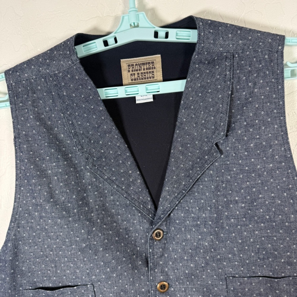 Frontier Classics Vest Mens 2XL Blue Denim Chambray Western Cowboy Steampunk - Picture 2 of 9